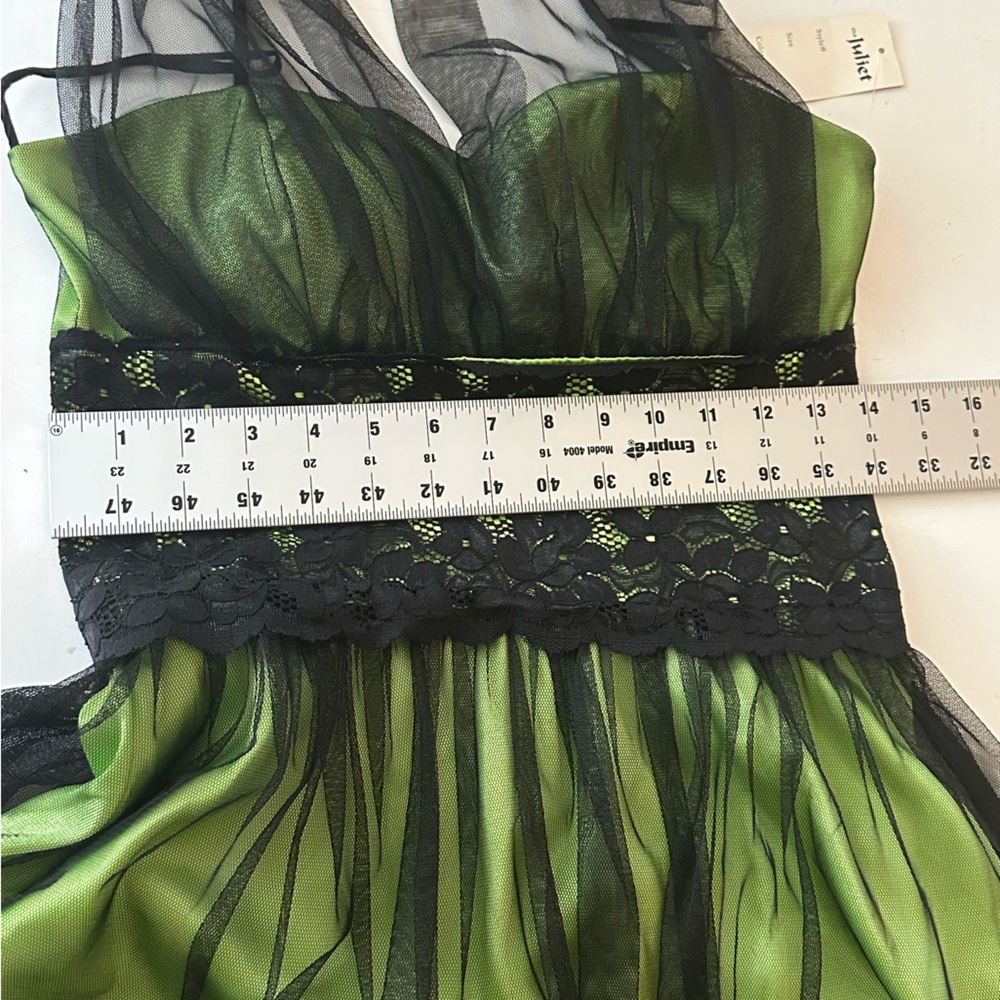 Juliet Black Mesh Overlay Lime Green Vintage Y2K Floral Whimsigoth Dress NWT M - Picture 15 of 16